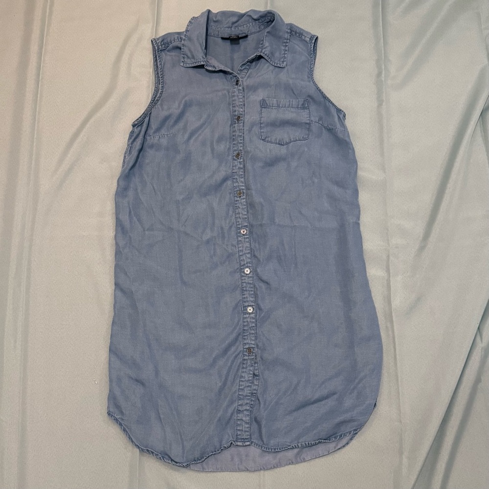 Style & Co. Soft Blue Denim Button Up Sleeveless Collared Shirt Dress